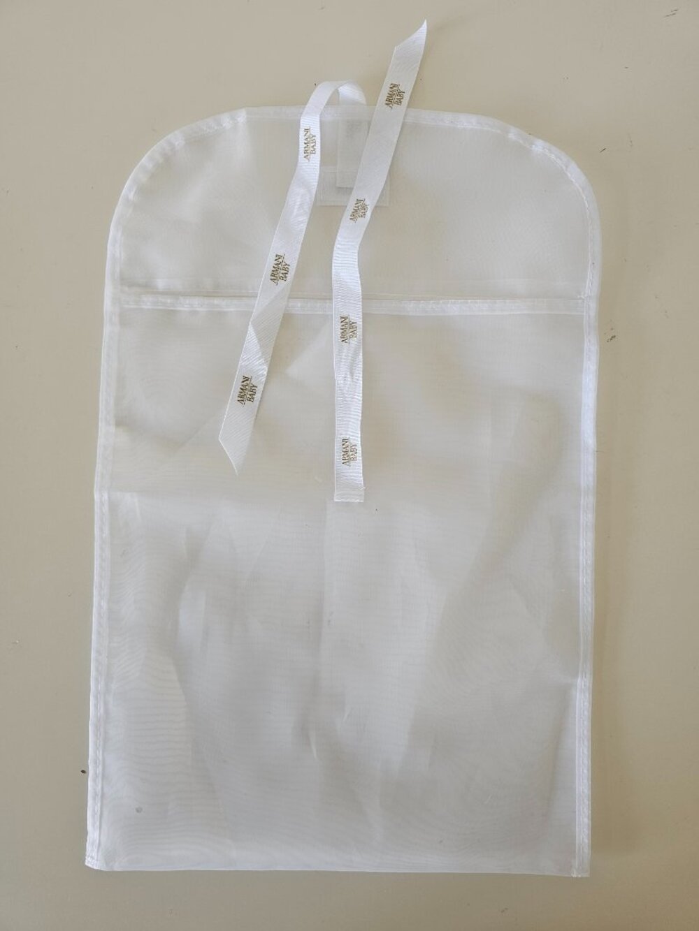New Authentic ARMANI BABY White Transparent Garment Bag with Ties 15.75"x10"